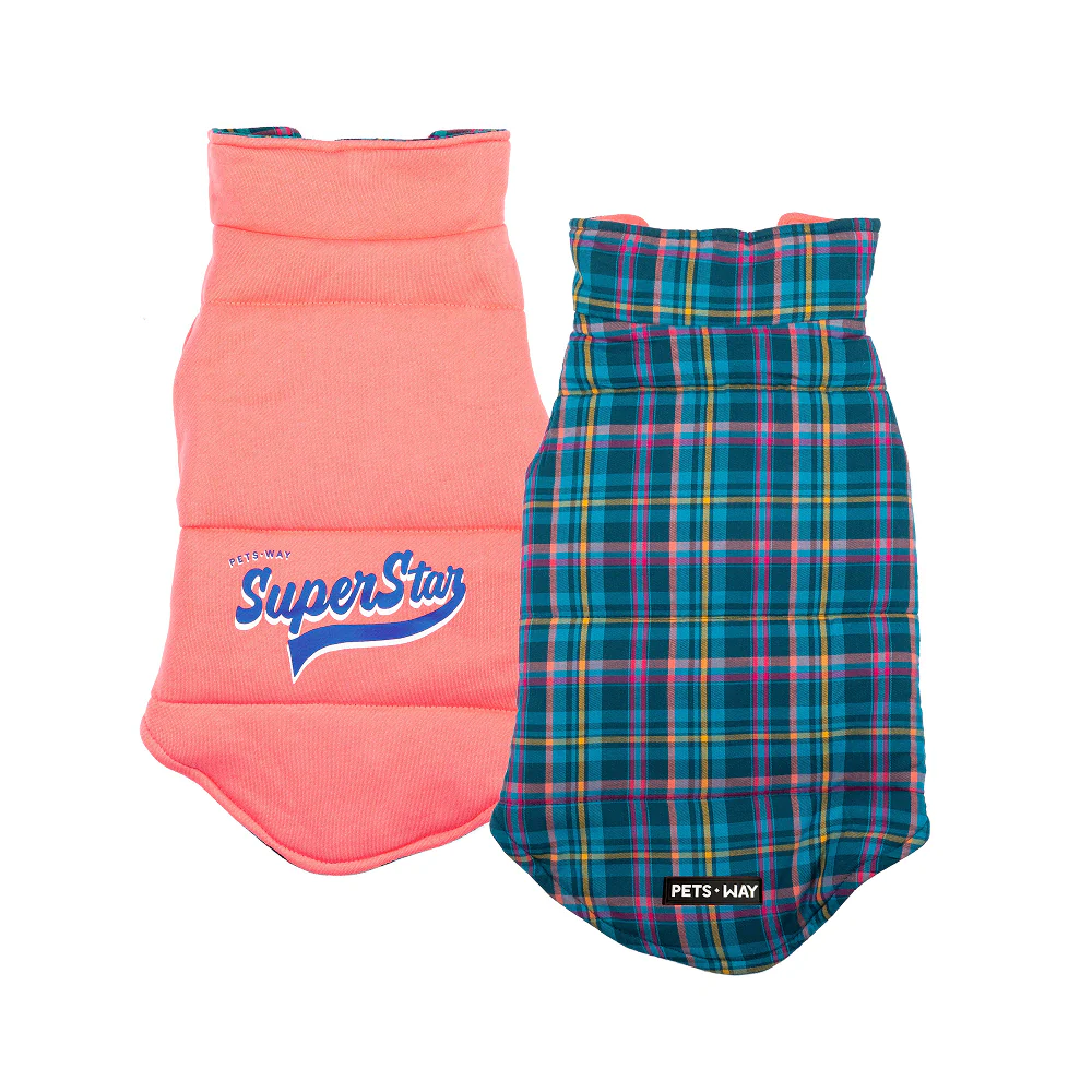 Pets Way Superstar Reversible Check Winter Jacket for Dogs (Coral) - Image 3