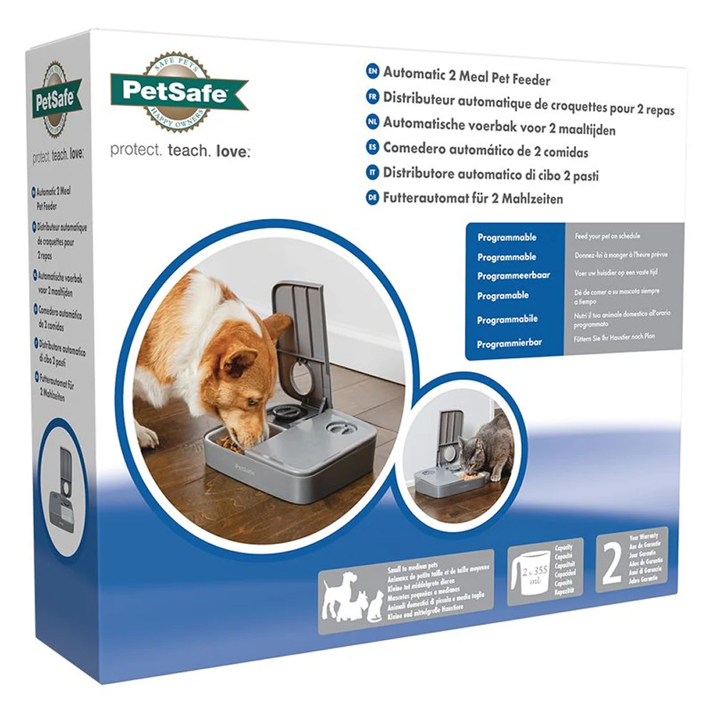 PETSAFE Automatic Two Portioned Meal Feeder for Dogs and Cats (White/Grey) - Image 5