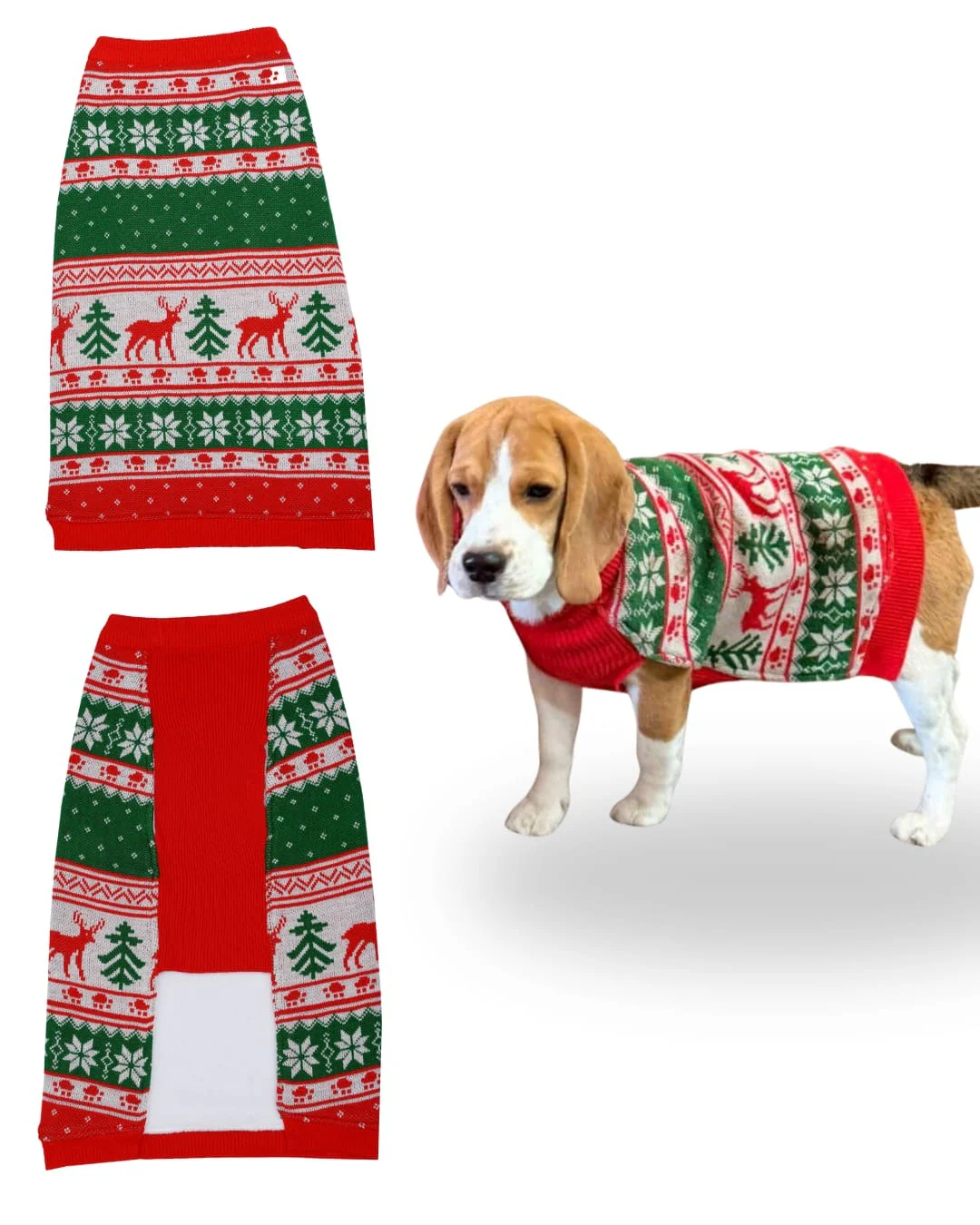 Petsnugs Nordic Knit Sweater for Dogs and Cats (Red/White/Green) - Image 6