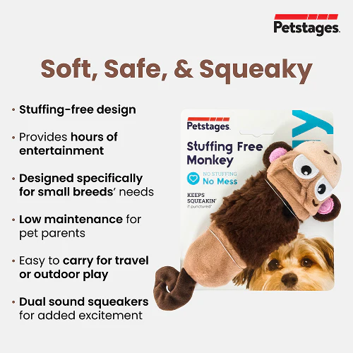 Petstages Mini Monkey Stuffing Free Toy for Dogs (Brown) - Image 4