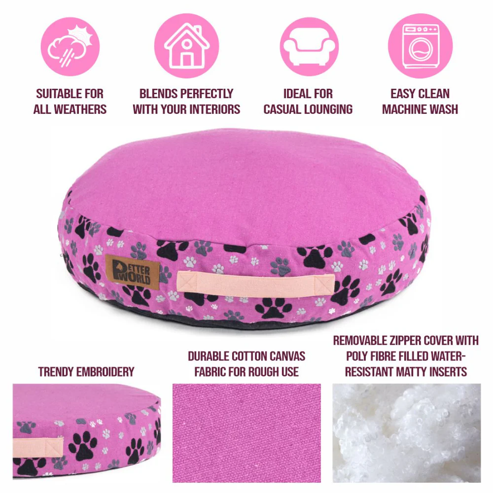 Petter World Indoor Artisanal Round Cushioned Bed with Washable Cover for Dogs and Cats (Crocus) - Image 6