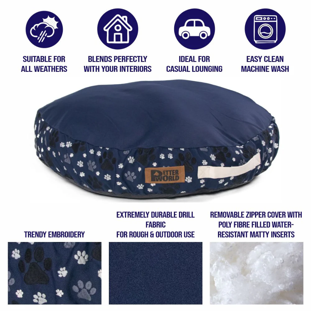Petter World Indoor Artisanal Round Cushioned Bed with Washable Cover for Dogs and Cats (Ensign Blue) - Image 5