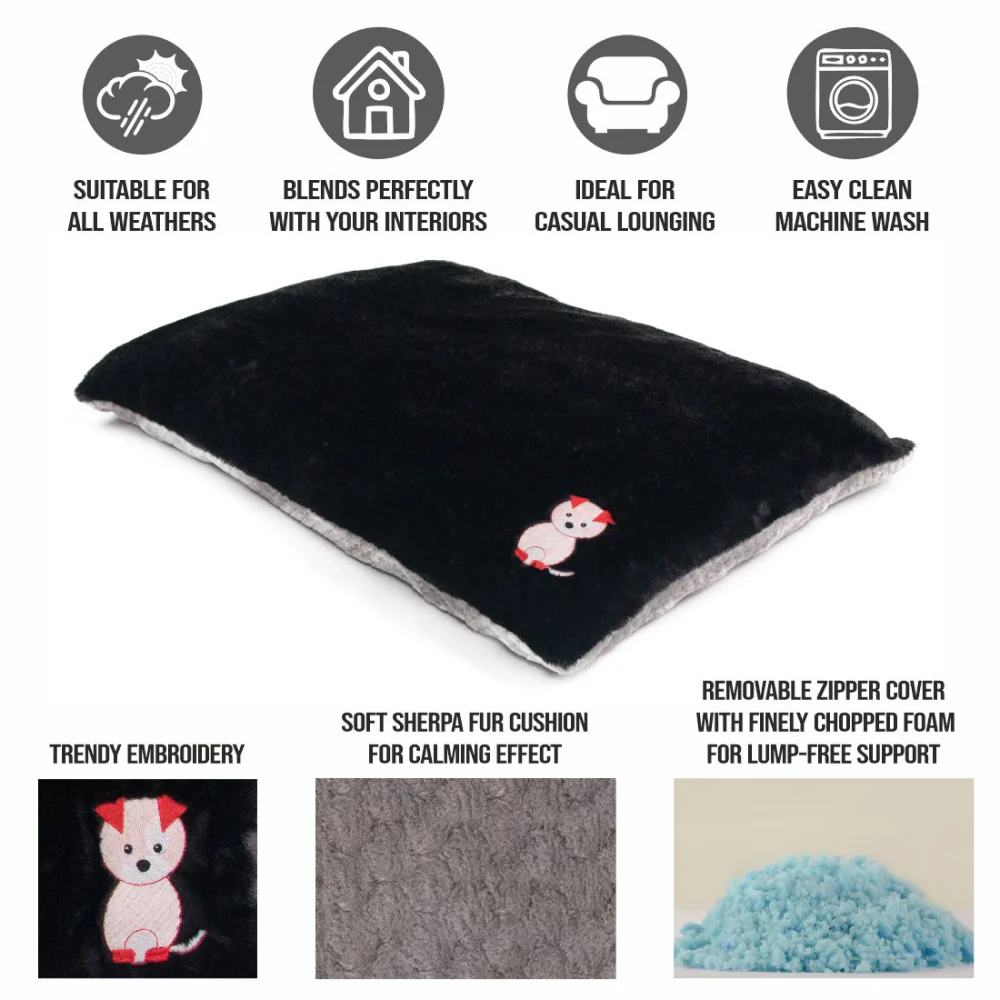 Petter World Luxury Reversible Chopped Foamed Pillow Bed with Soft Fur for Dogs (Jet Black) - Image 6