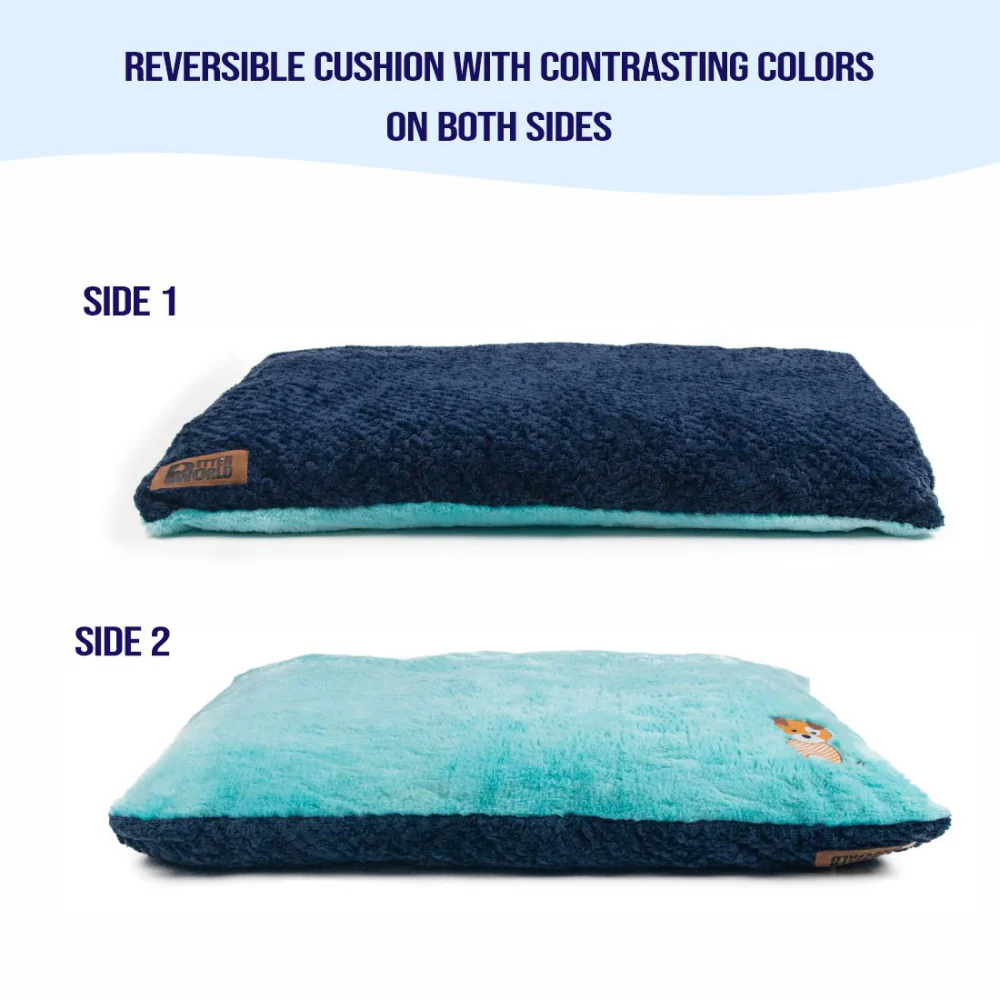 Petter World Luxury Reversible Chopped Foamed Pillow Bed with Soft Fur for Dogs (Turquoise) - Image 4