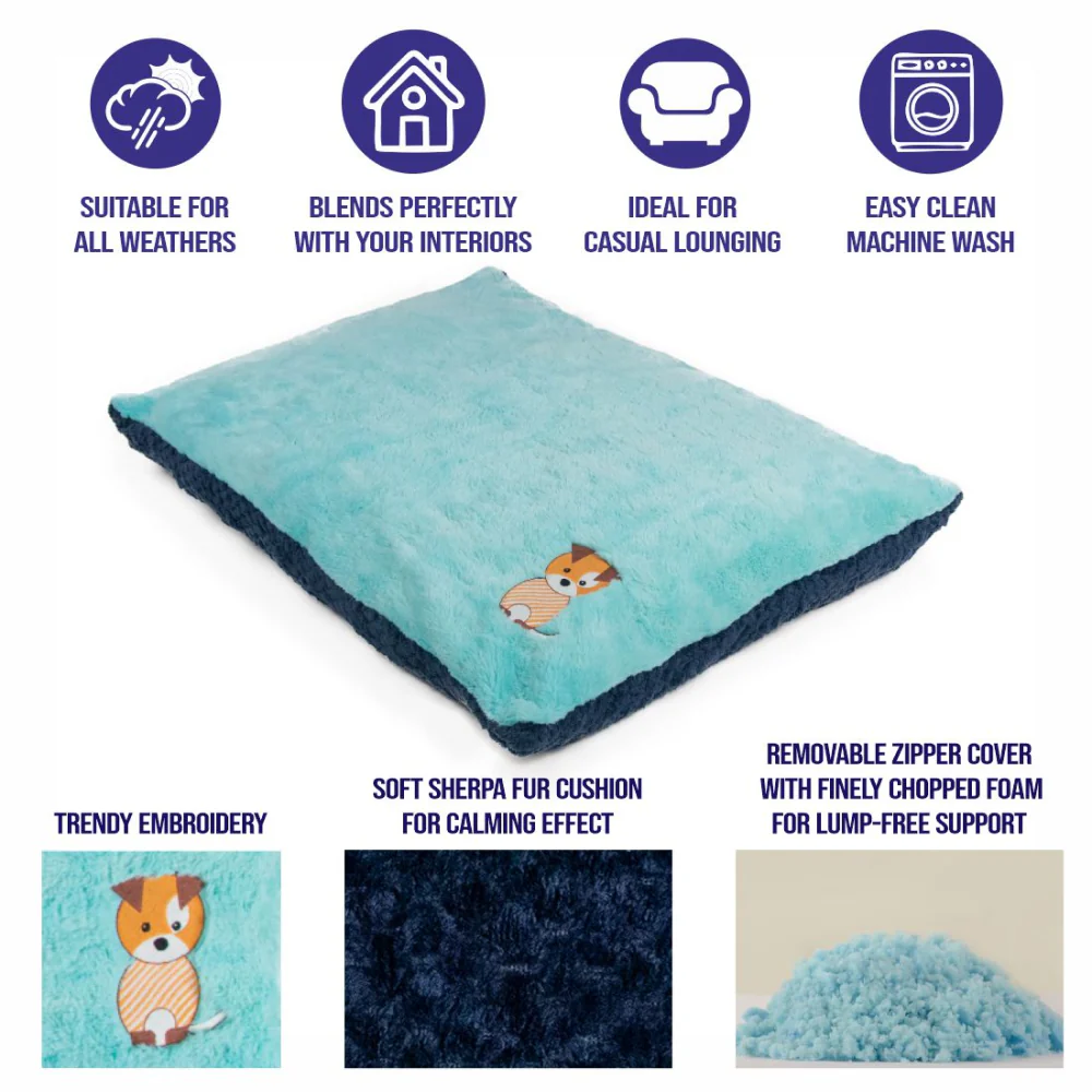 Petter World Luxury Reversible Chopped Foamed Pillow Bed with Soft Fur for Dogs (Turquoise) - Image 6