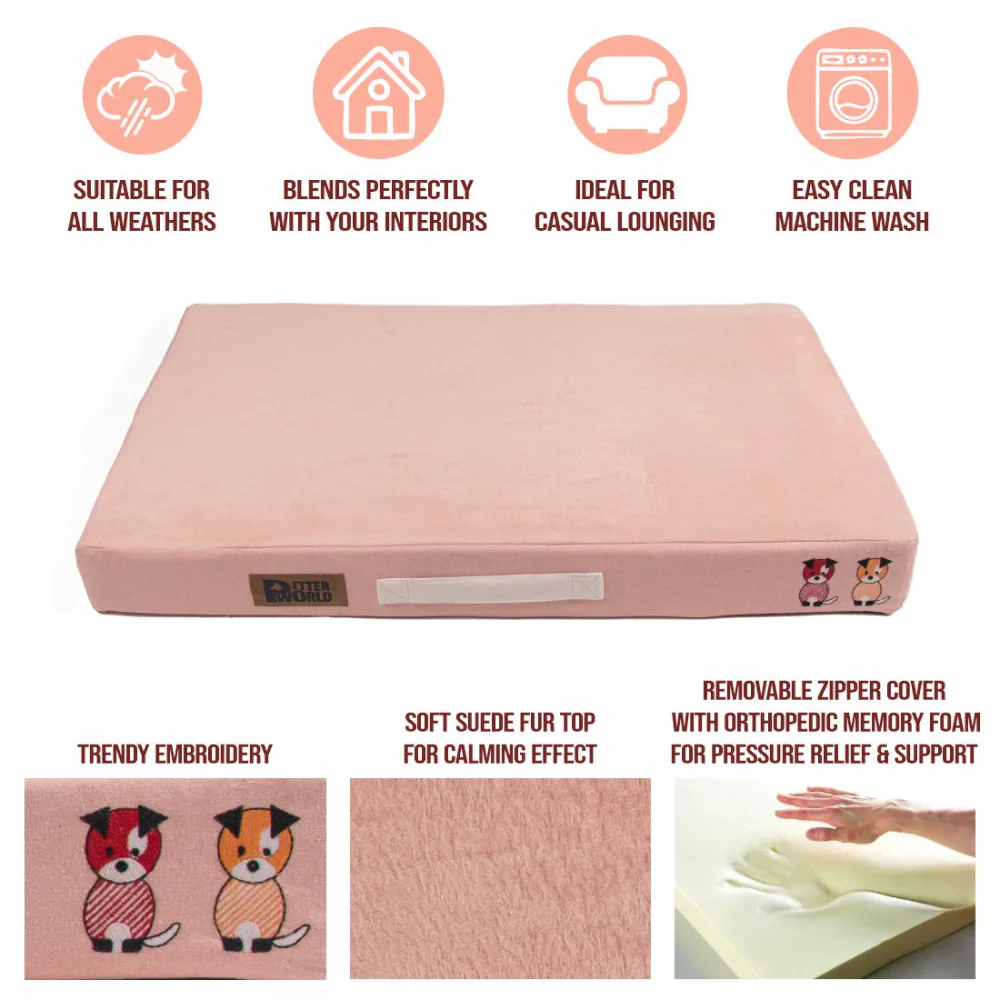 Petter World Micro Fur Orthopedic Mattress Bed with Memory Foam Base for Dogs (Peach Pearl) - Image 4