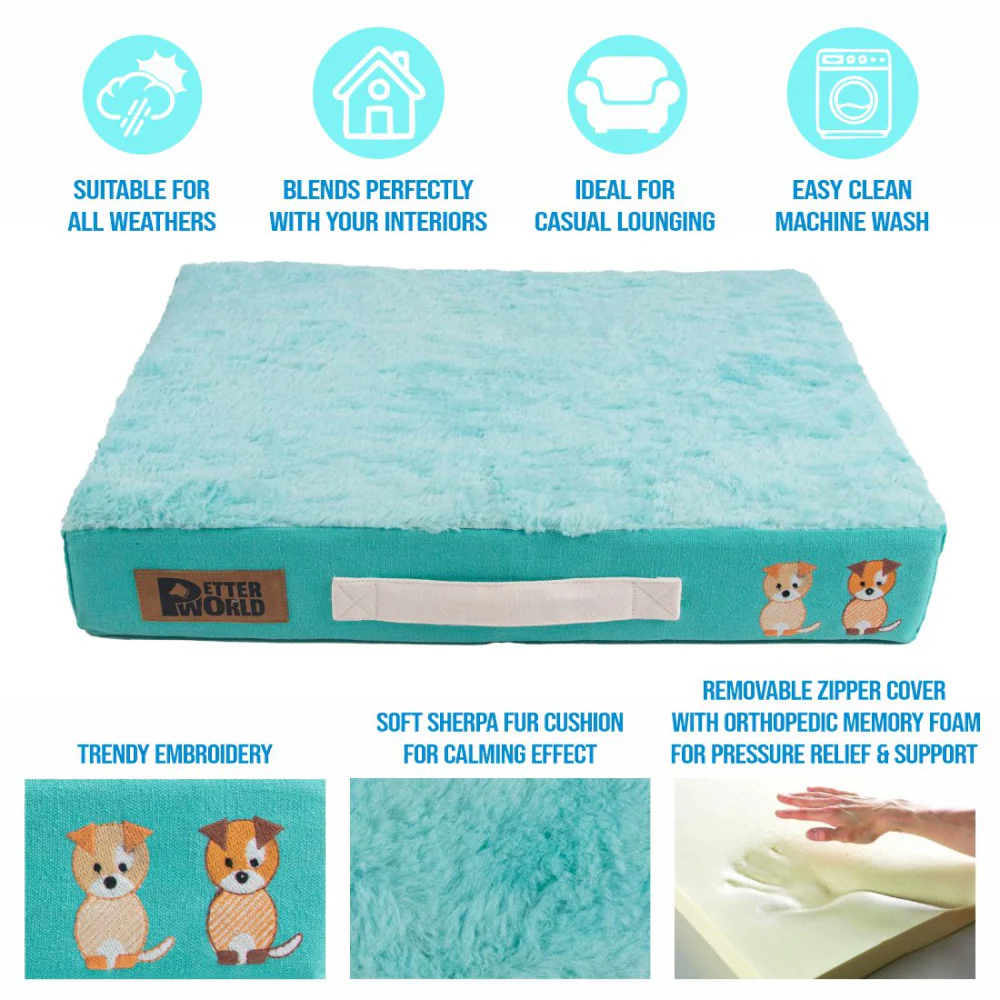 Petter World Micro Fur Orthopedic Mattress Bed with Memory Foam Base for Dogs (Turquoise) - Image 3