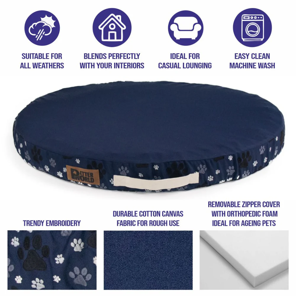 Petter World Orthopedic Round Flat Foam Mattress Bed with Thick & Durable Washable Cover (Ensign Blue) - Image 3