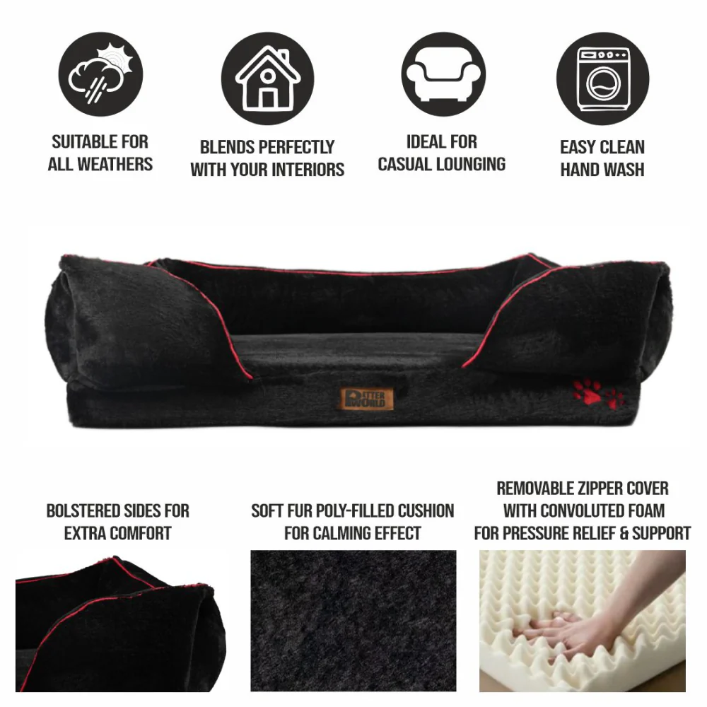 Petter World Ultra Luxury Micro Fur Orthopedic Sofa Bed with Sherpa Fur Cushion for Dogs and Cats (Jet Black) - Image 4