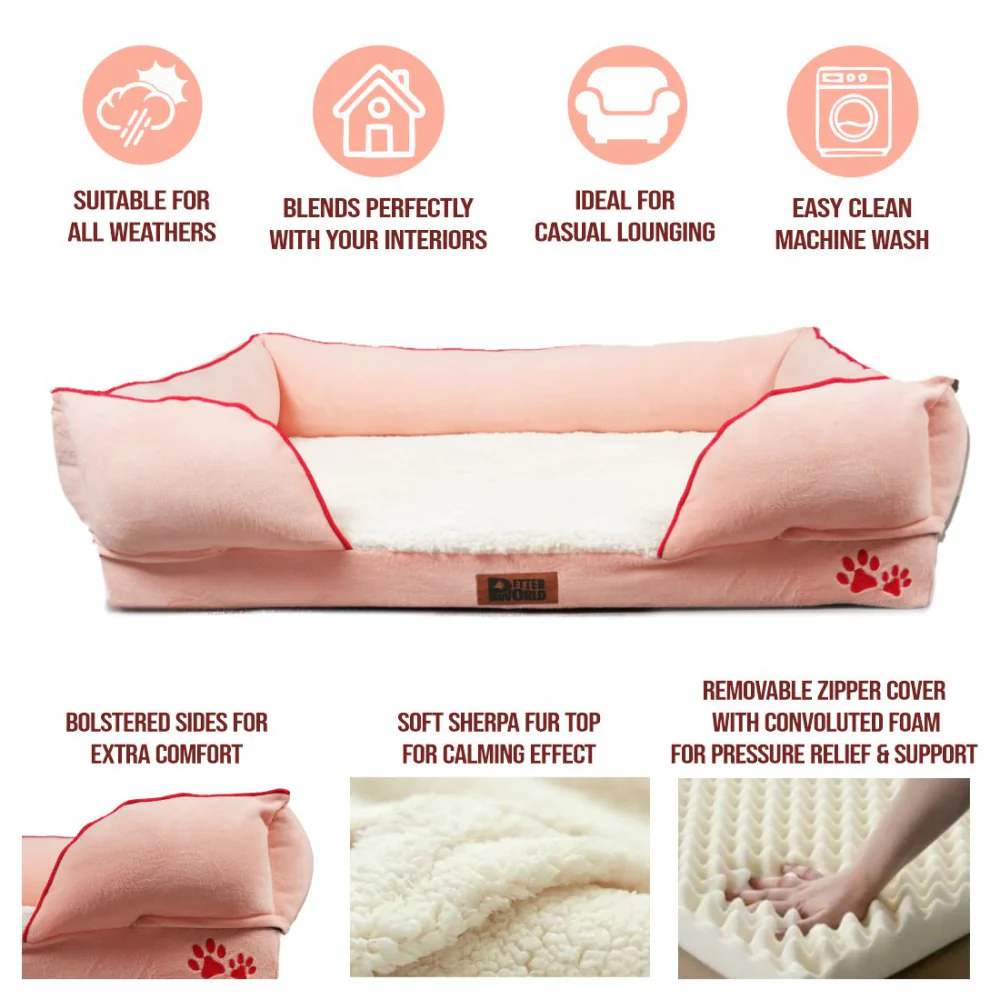 Petter World Ultra Luxury Micro Fur Orthopedic Sofa Bed with Sherpa Fur Cushion for Dogs and Cats (Peach Pearl) - Image 5