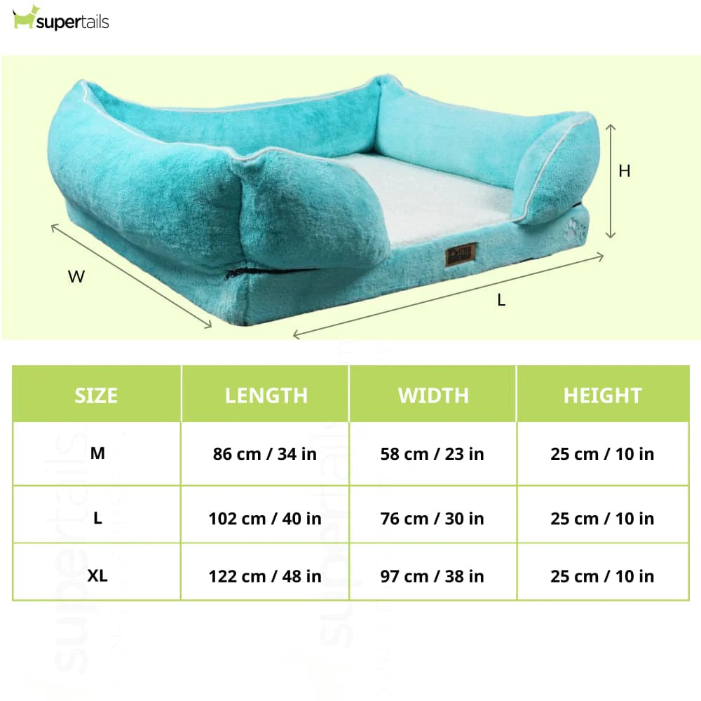 Petter World Ultra Luxury Micro Fur Orthopedic Sofa Bed with Sherpa Fur Cushion for Dogs and Cats (Turquoise) - Image 2