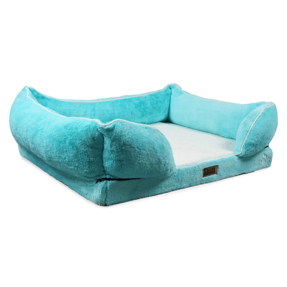 Petter World Ultra Luxury Micro Fur Orthopedic Sofa Bed with Sherpa Fur Cushion for Dogs and Cats (Turquoise) - Image 4