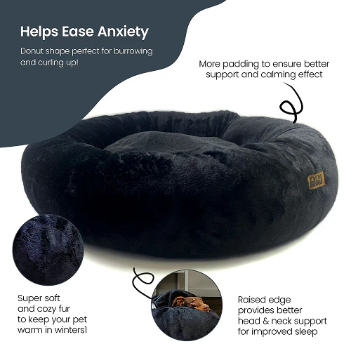 Petter World Anxiety Relieving Donut Bed for Dogs and Cats (Charcoal) - Image 3
