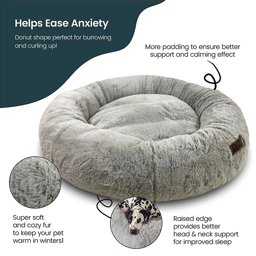 Petter World Anxiety Relieving Donut Bed for Dogs and Cats (Grey) - Image 6