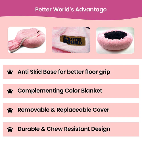 Petter World Anxiety Relieving Donut Bed for Dogs and Cats (Pink) - Image 5