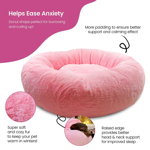 Petter World Anxiety Relieving Donut Bed for Dogs and Cats (Pink) - Image 6