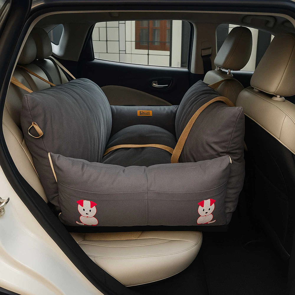 Petter World Car Travel Bed with Safety Leash for Dogs and Cats (Autumn Gray) - Image 2