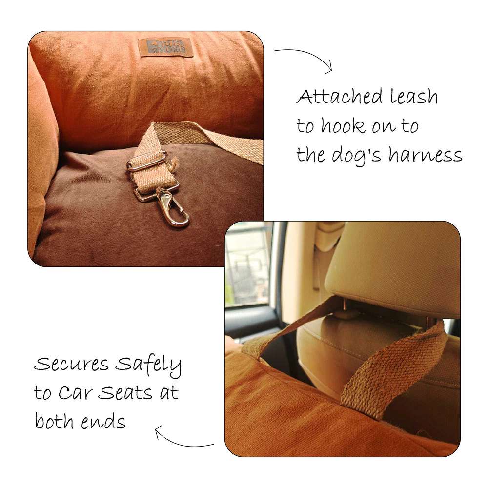 Petter World Car Travel Bed with Safety Leash for Dogs and Cats (Earthy Brown) - Image 4