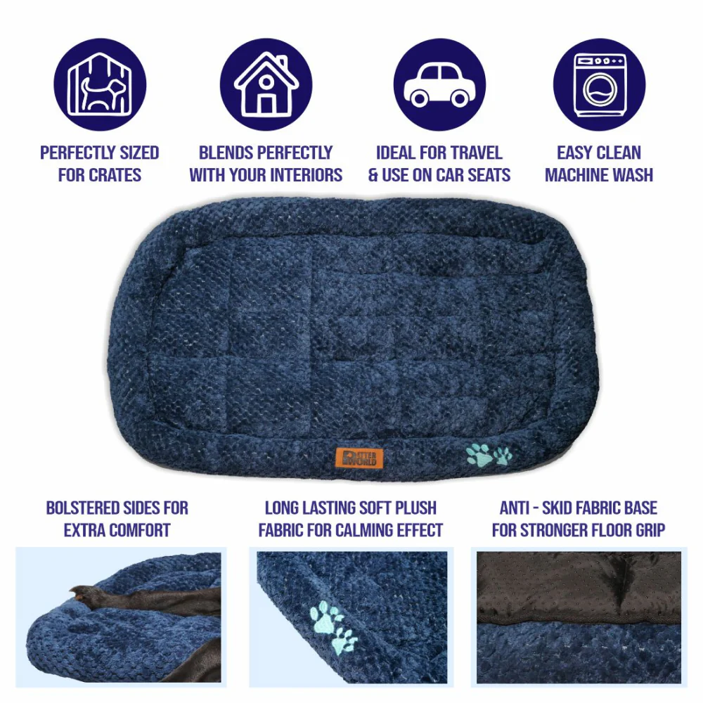 Petter World Luxury Quilted Crate Mat with Padded Perimeters for Extra Support for Dogs (Ensign Blue) - Image 6