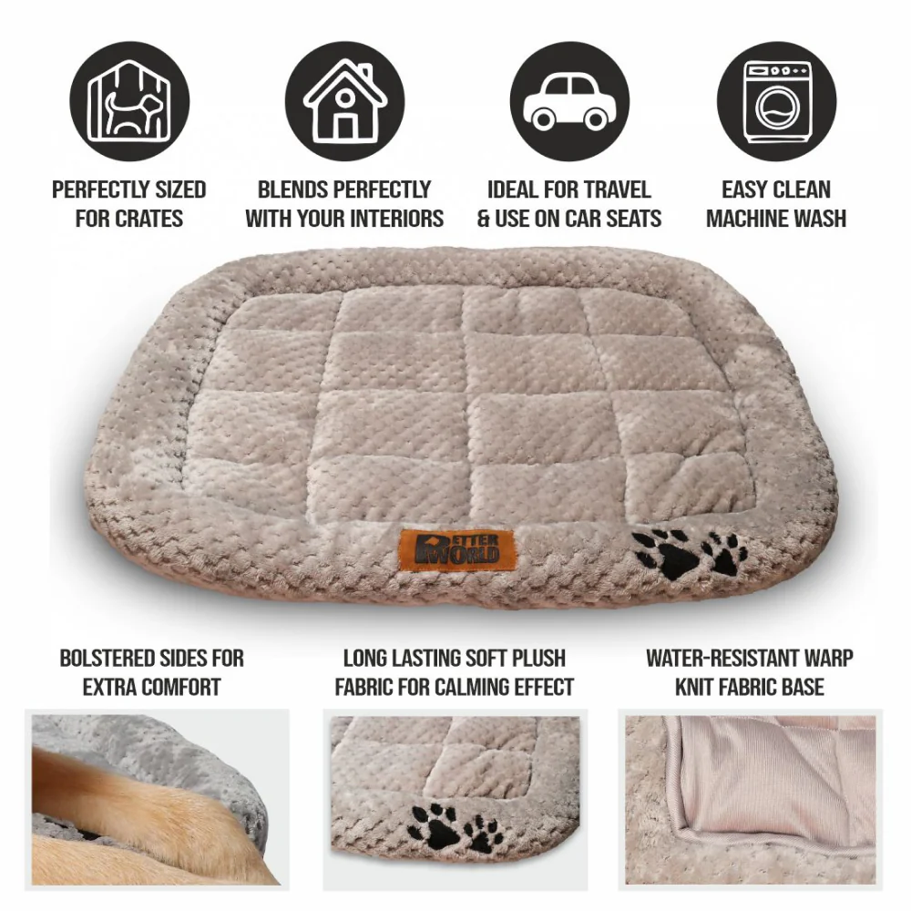 Petter World Luxury Quilted Crate Mat with Padded Perimeters for Extra Support for Dogs (Meteorite) - Image 6