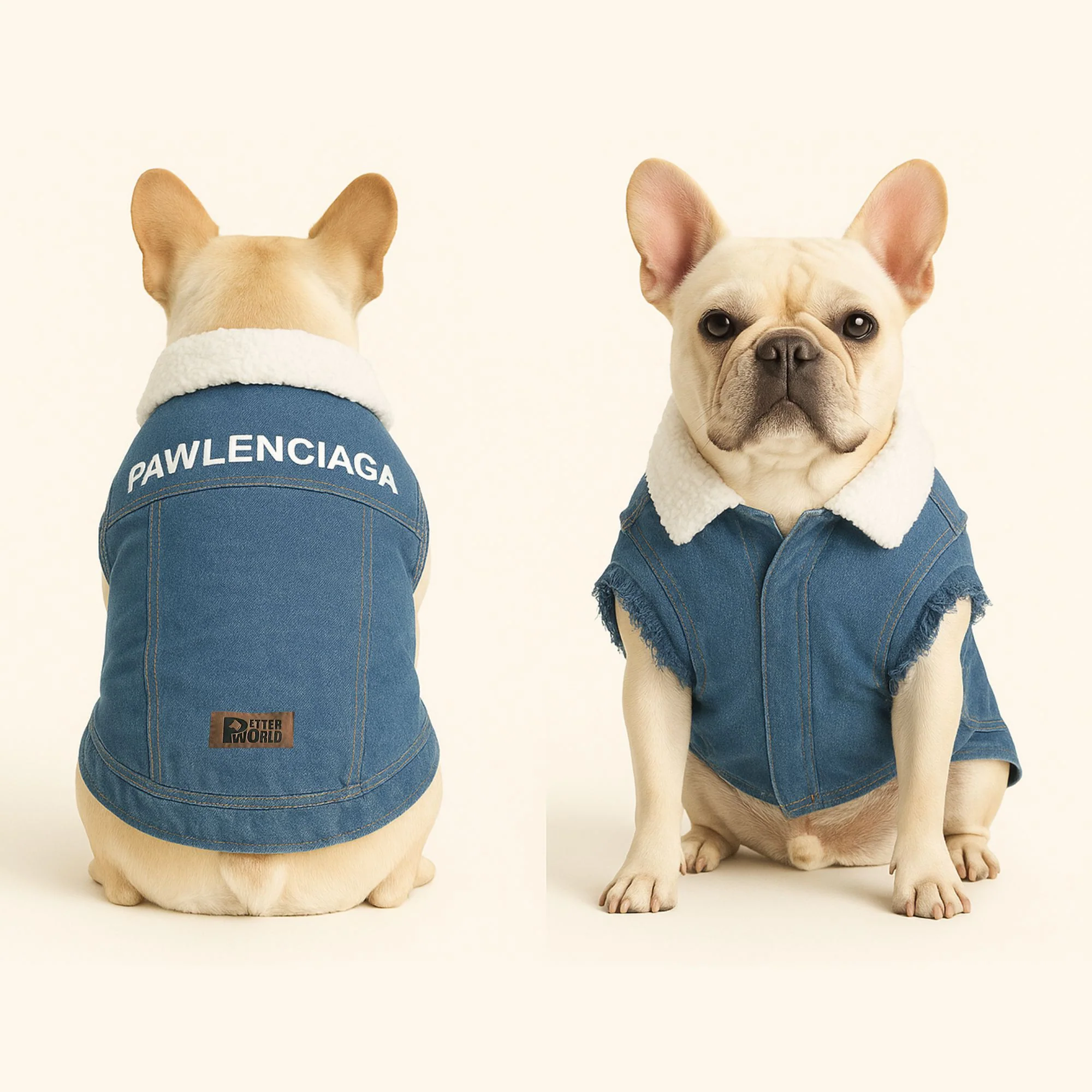 Petter World Pawluxe Sherpa Denim Jacket with Fur Collar for Dogs (Blue/White) - Image 4