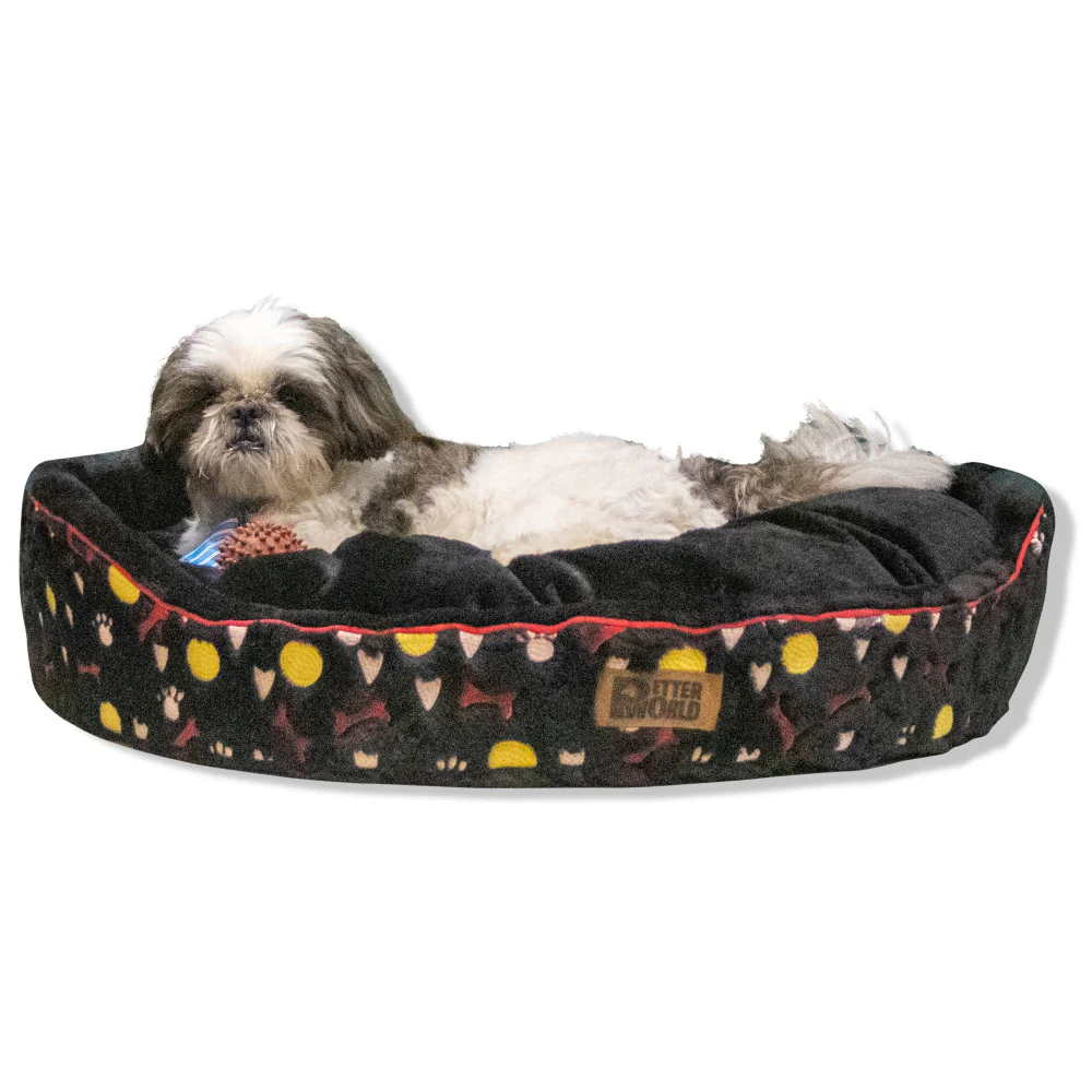 Petter World Soft Micro Fur Round Orthopedic Cuddler Bed with Removable Cushion Top for Dogs (Jet Black)