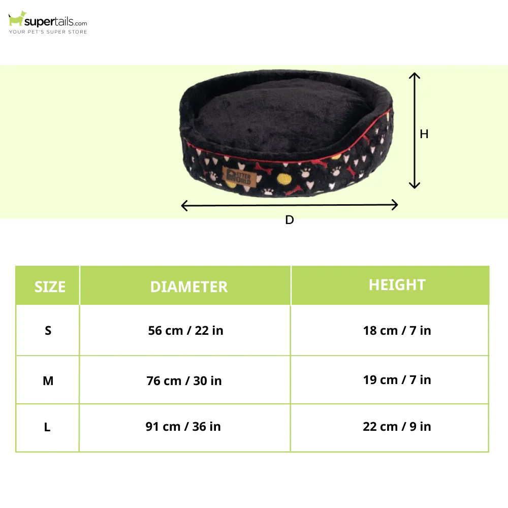 Petter World Soft Micro Fur Round Orthopedic Cuddler Bed with Removable Cushion Top for Dogs (Jet Black) - Image 2