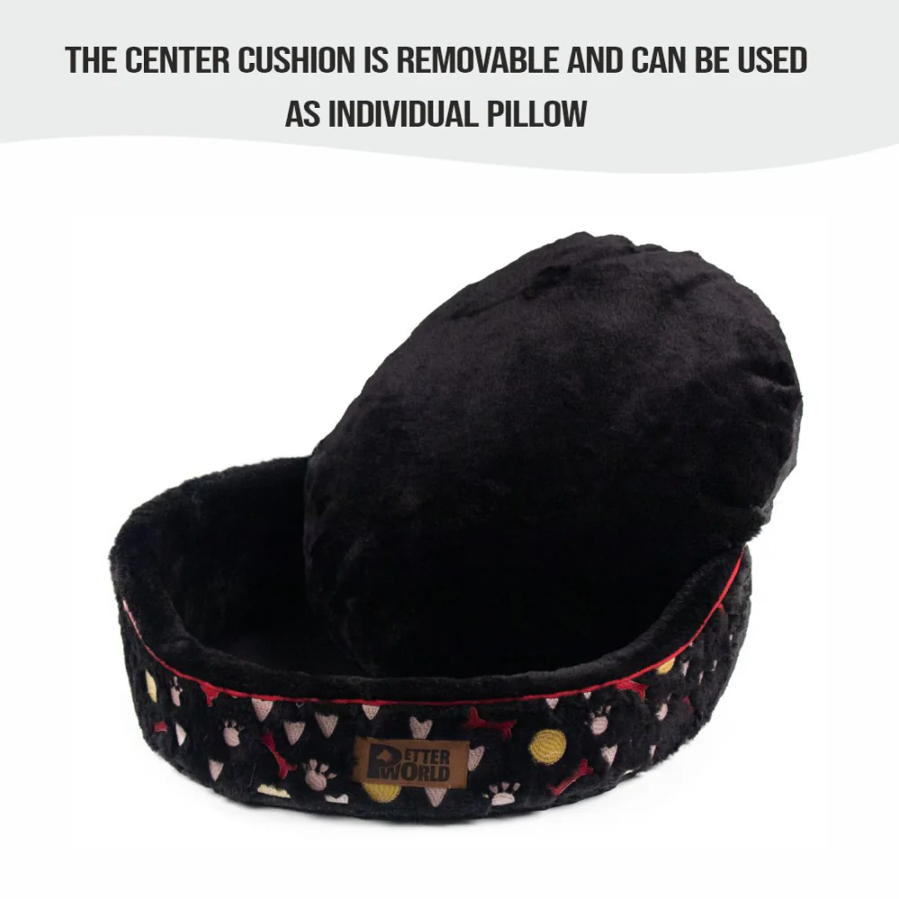 Petter World Soft Micro Fur Round Orthopedic Cuddler Bed with Removable Cushion Top for Dogs (Jet Black) - Image 4