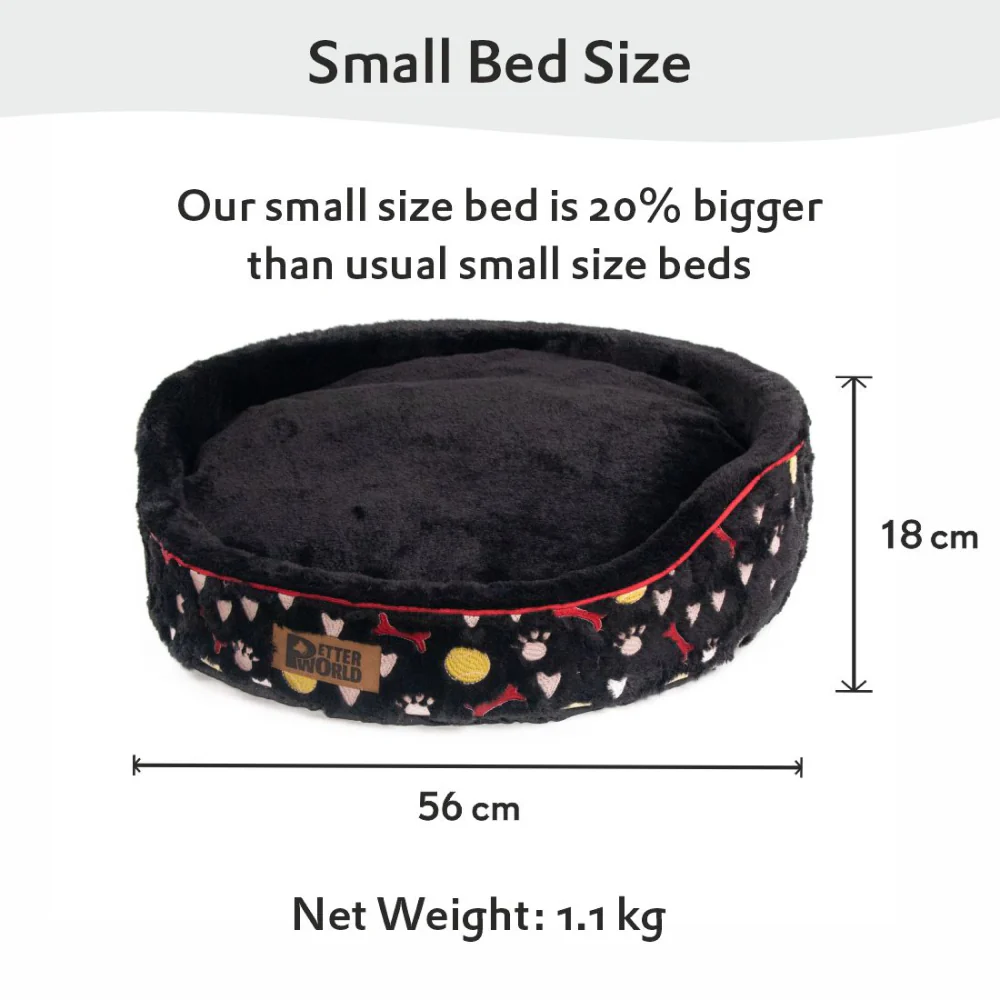 Petter World Soft Micro Fur Round Orthopedic Cuddler Bed with Removable Cushion Top for Dogs (Jet Black) - Image 5