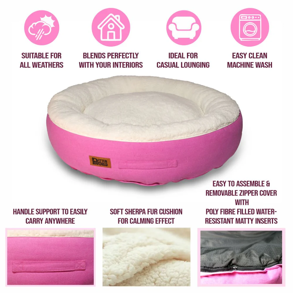 Petter World Ultra Luxury Cotton Canvas Donut Bed With Removable Sherpa Fur Cushion for Dogs (Crocus) - Image 6