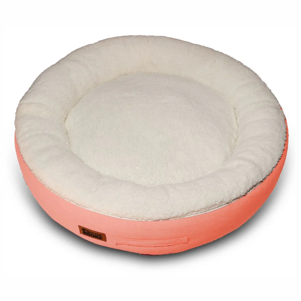Petter World Ultra Luxury Cotton Canvas Donut Bed With Removable Sherpa Fur Cushion for Dogs (Peach Pearl) - Image 3