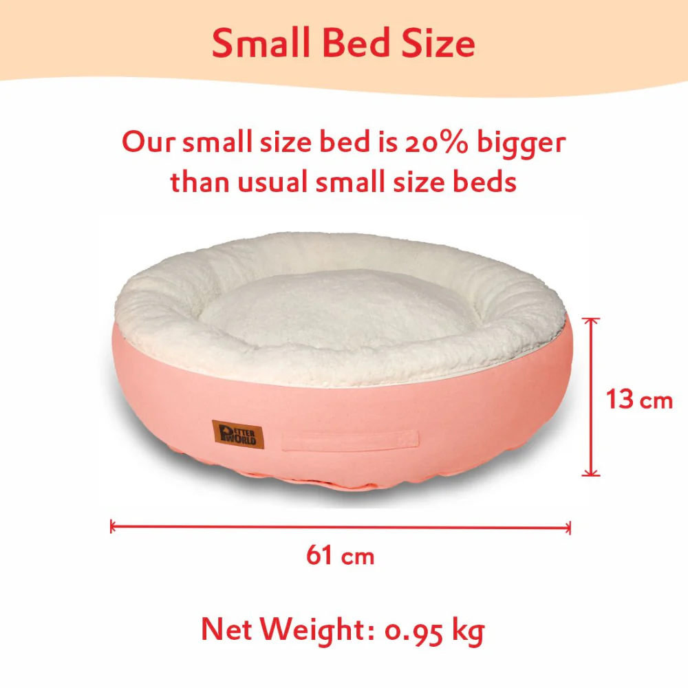 Petter World Ultra Luxury Cotton Canvas Donut Bed With Removable Sherpa Fur Cushion for Dogs (Peach Pearl) - Image 5