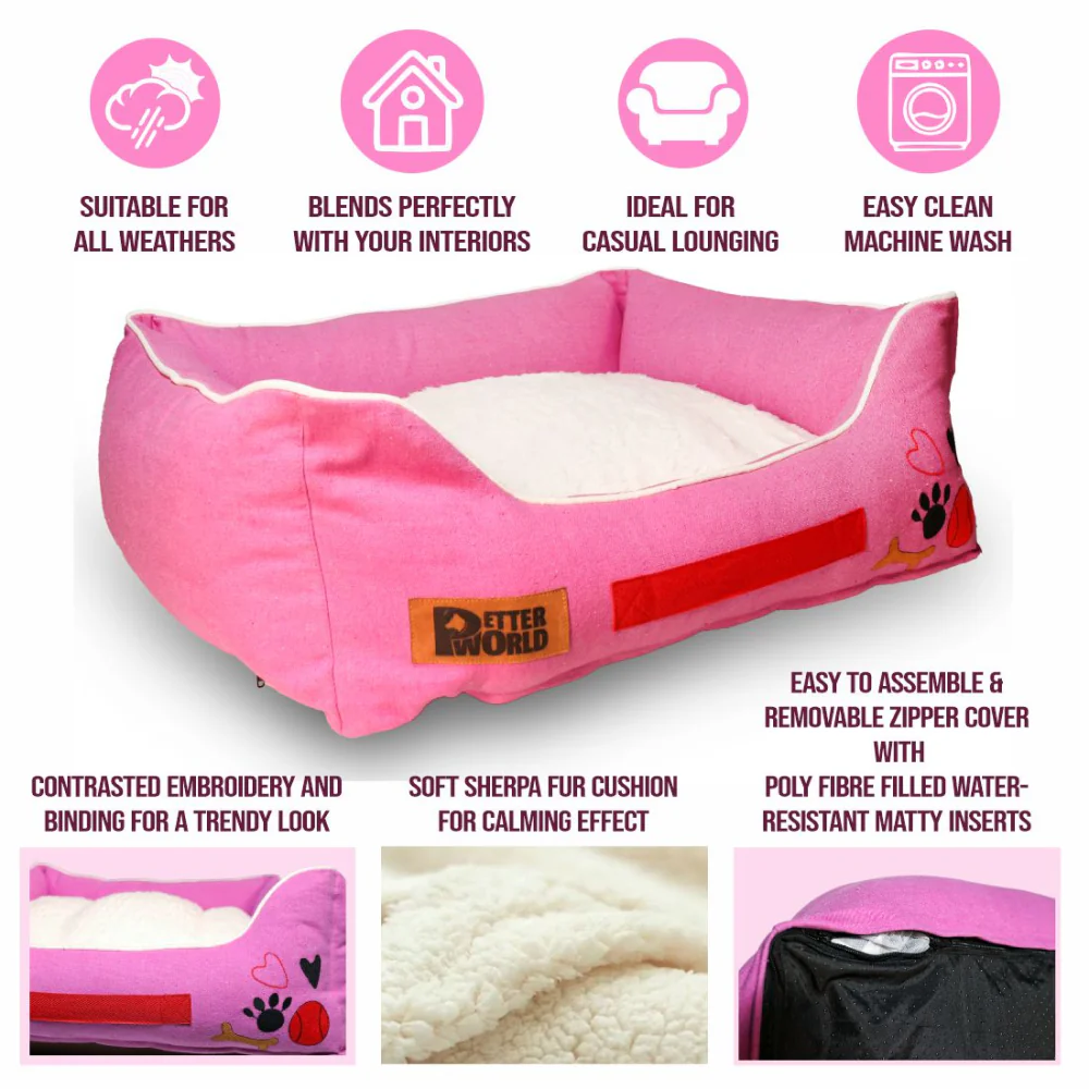 Petter World Ultra Luxury Cotton Canvas Lounger With Removable Sherpa Fur Cushion for Dogs (Crocus) - Image 5