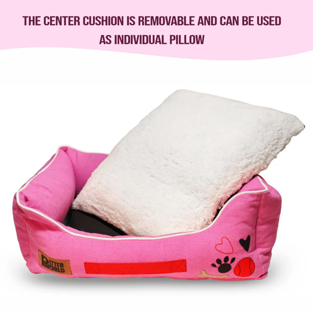 Petter World Ultra Luxury Cotton Canvas Lounger With Removable Sherpa Fur Cushion for Dogs (Crocus) - Image 6