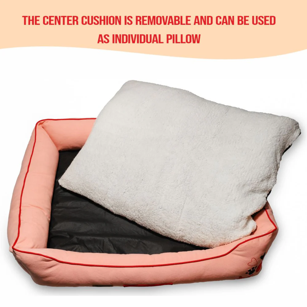 Petter World Ultra Luxury Cotton Canvas Lounger With Removable Sherpa Fur Cushion for Dogs (Peach Pearl) - Image 4