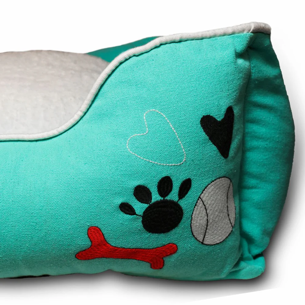 Petter World Ultra Luxury Cotton Canvas Lounger With Removable Sherpa Fur Cushion for Dogs (Turquoise) - Image 3