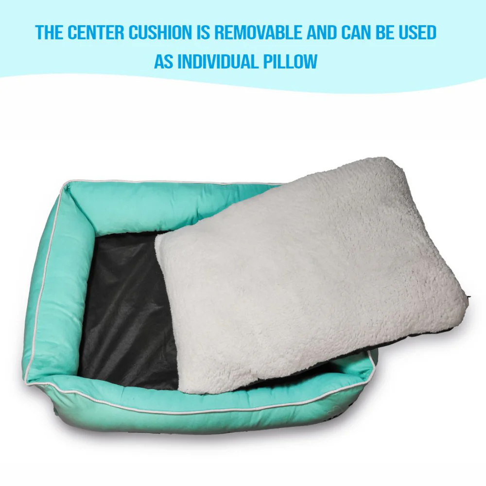 Petter World Ultra Luxury Cotton Canvas Lounger With Removable Sherpa Fur Cushion for Dogs (Turquoise) - Image 4