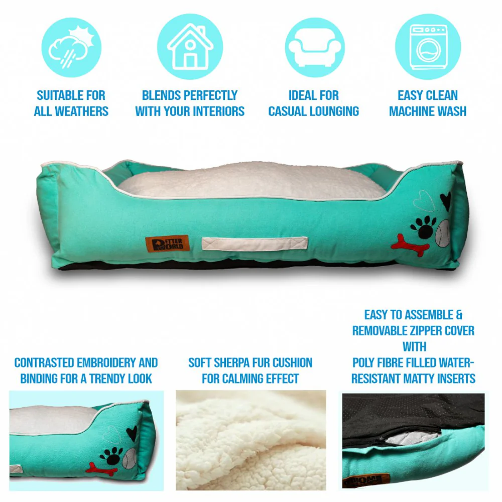 Petter World Ultra Luxury Cotton Canvas Lounger With Removable Sherpa Fur Cushion for Dogs (Turquoise) - Image 6