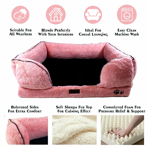 Petter World Ultra Luxury Micro Fur Orthopedic Sofa Bed for Dogs (Millennial Pink) - Image 4
