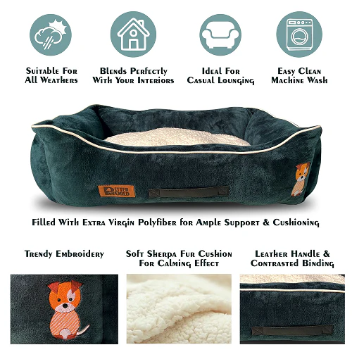 Petter World Ultra Luxury Micro Lounger Bed With Removable Sherpa for Dogs (Green) - Image 5