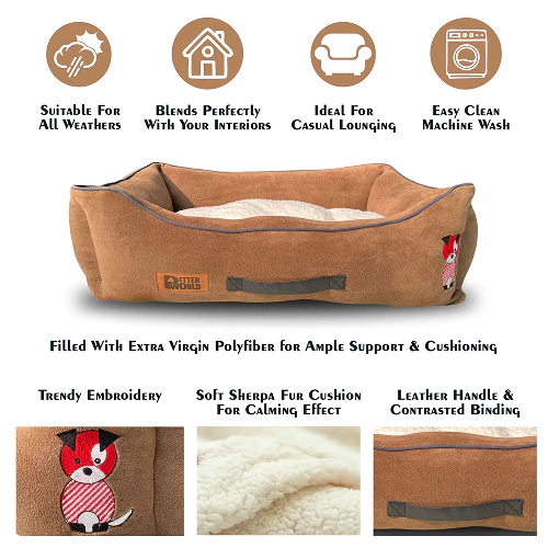 Petter World Ultra Luxury Micro Lounger Bed With Removable Sherpa for Dogs (Mocha Brown) - Image 5