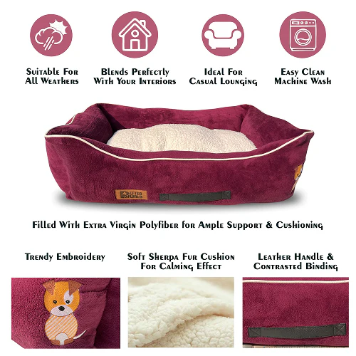 Petter World Ultra Luxury Micro Lounger Bed With Removable Sherpa for Dogs (Mulled Wine) - Image 5