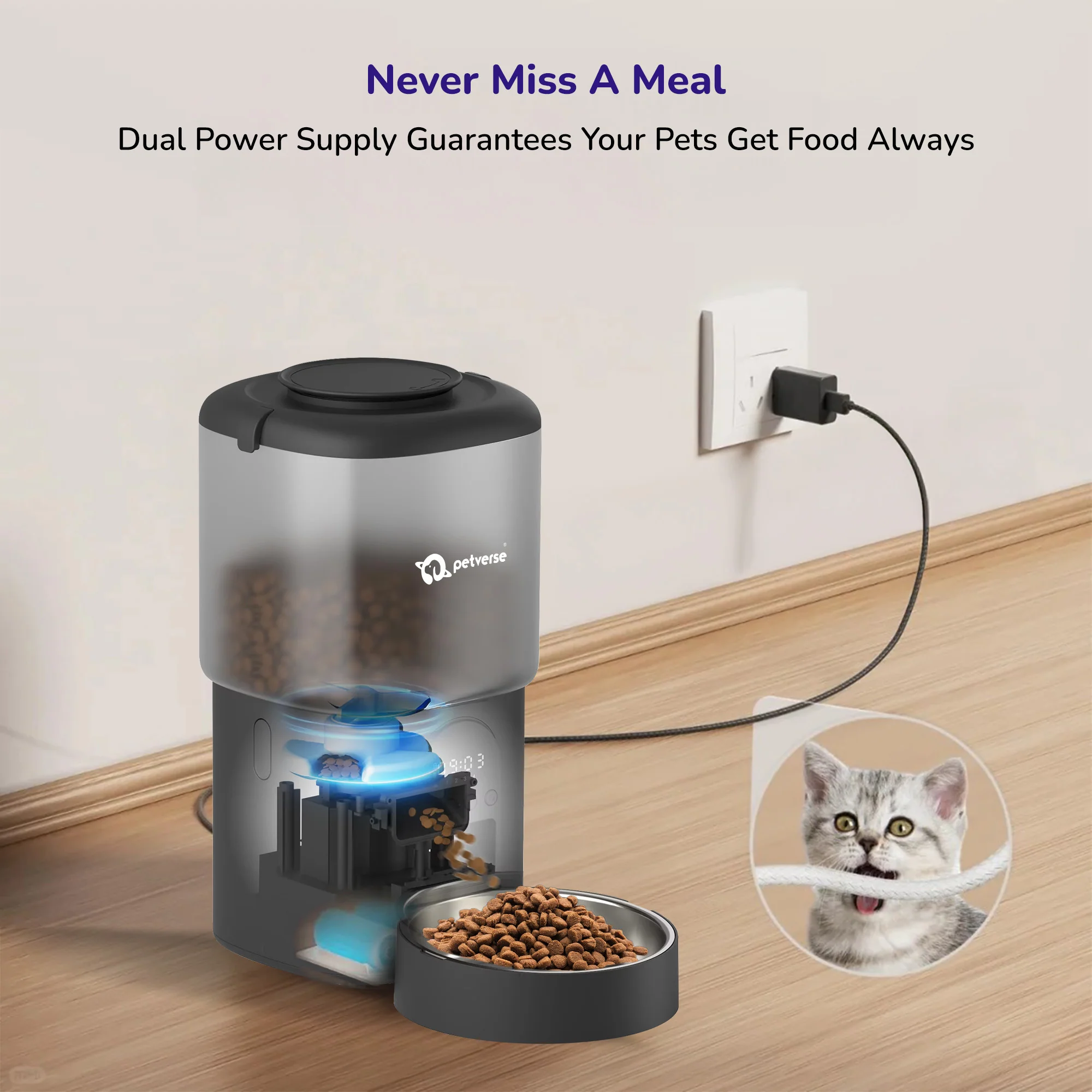 Petverse Automatic Smart Timer with Portion Control Feeder for Dogs & Cats (Black) - Image 3