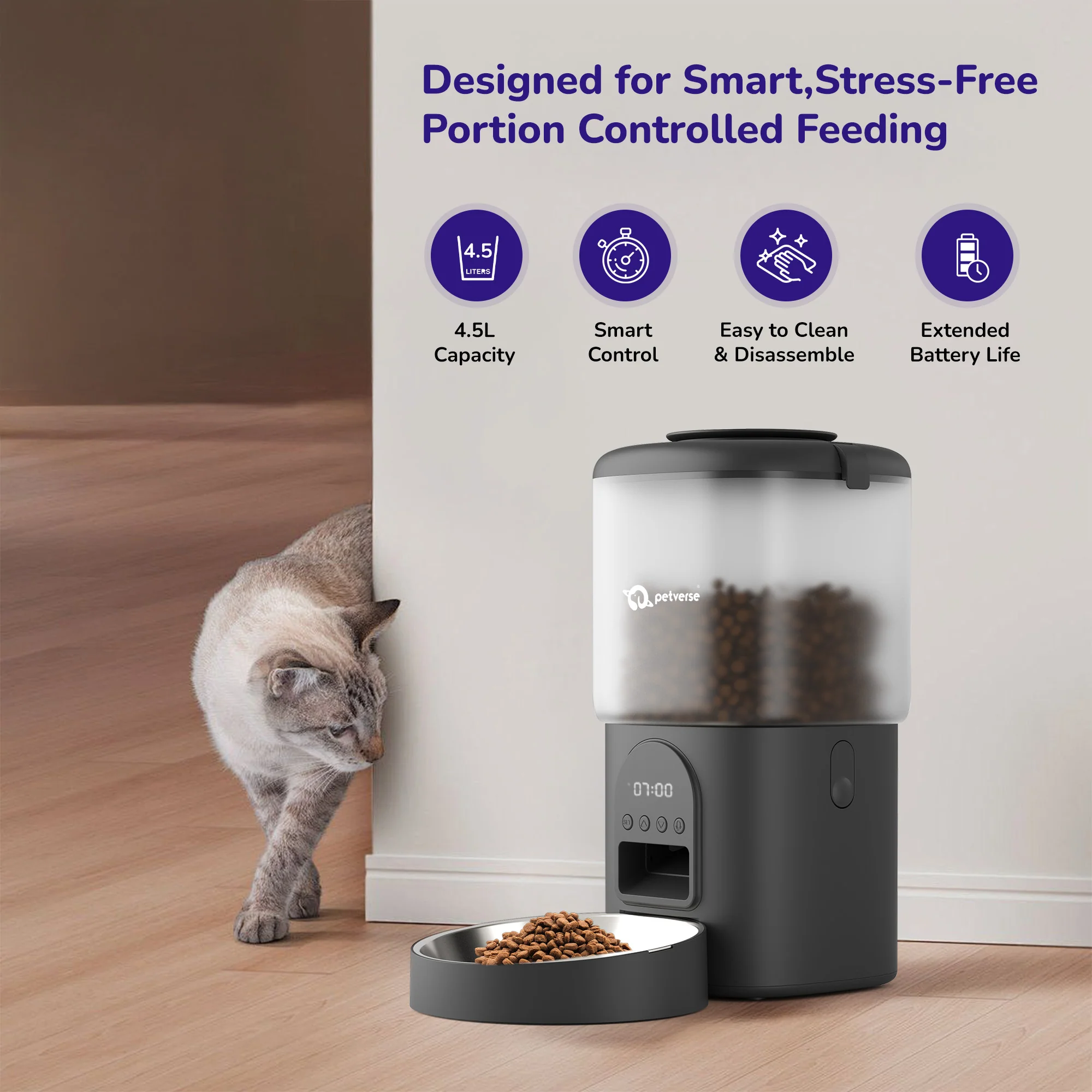 Petverse Automatic Smart Timer with Portion Control Feeder for Dogs & Cats (Black) - Image 7