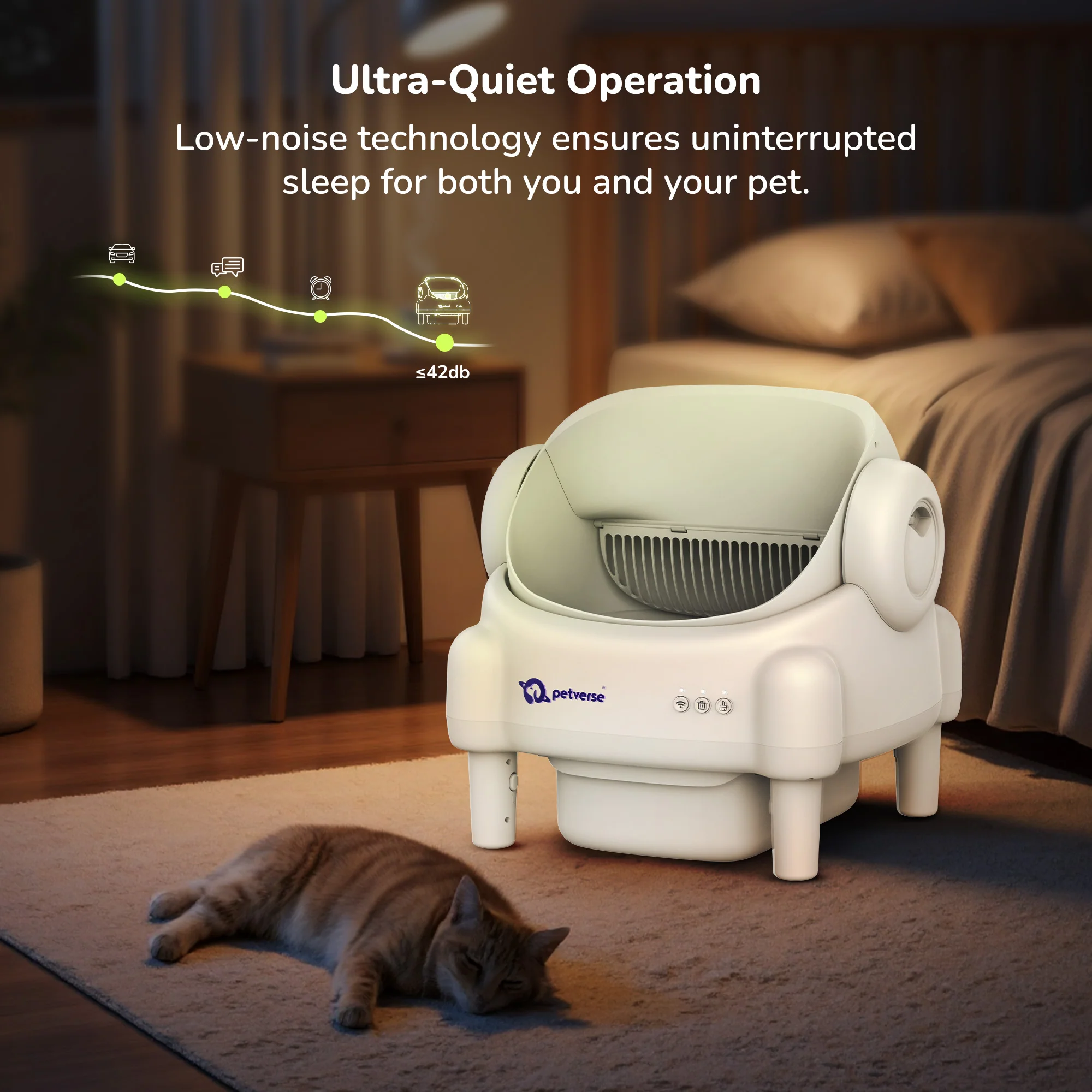 Petverse Automatic Open Top Self Cleaning Litter Box for Cats (White) - Image 3