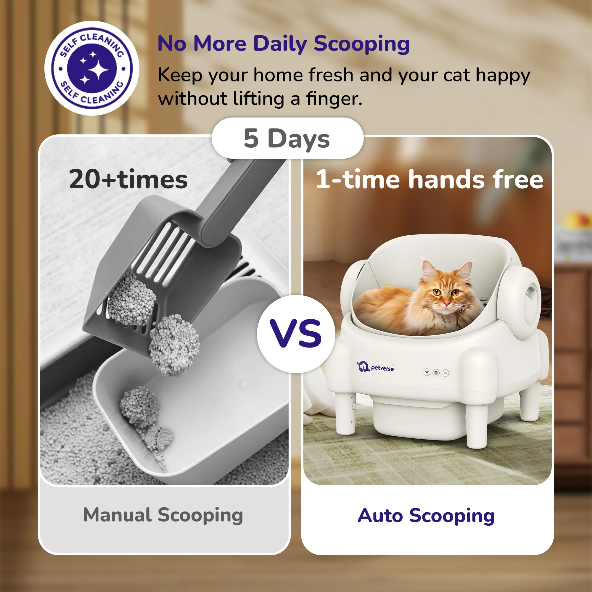 Petverse Automatic Open Top Self Cleaning Litter Box for Cats (White) - Image 4