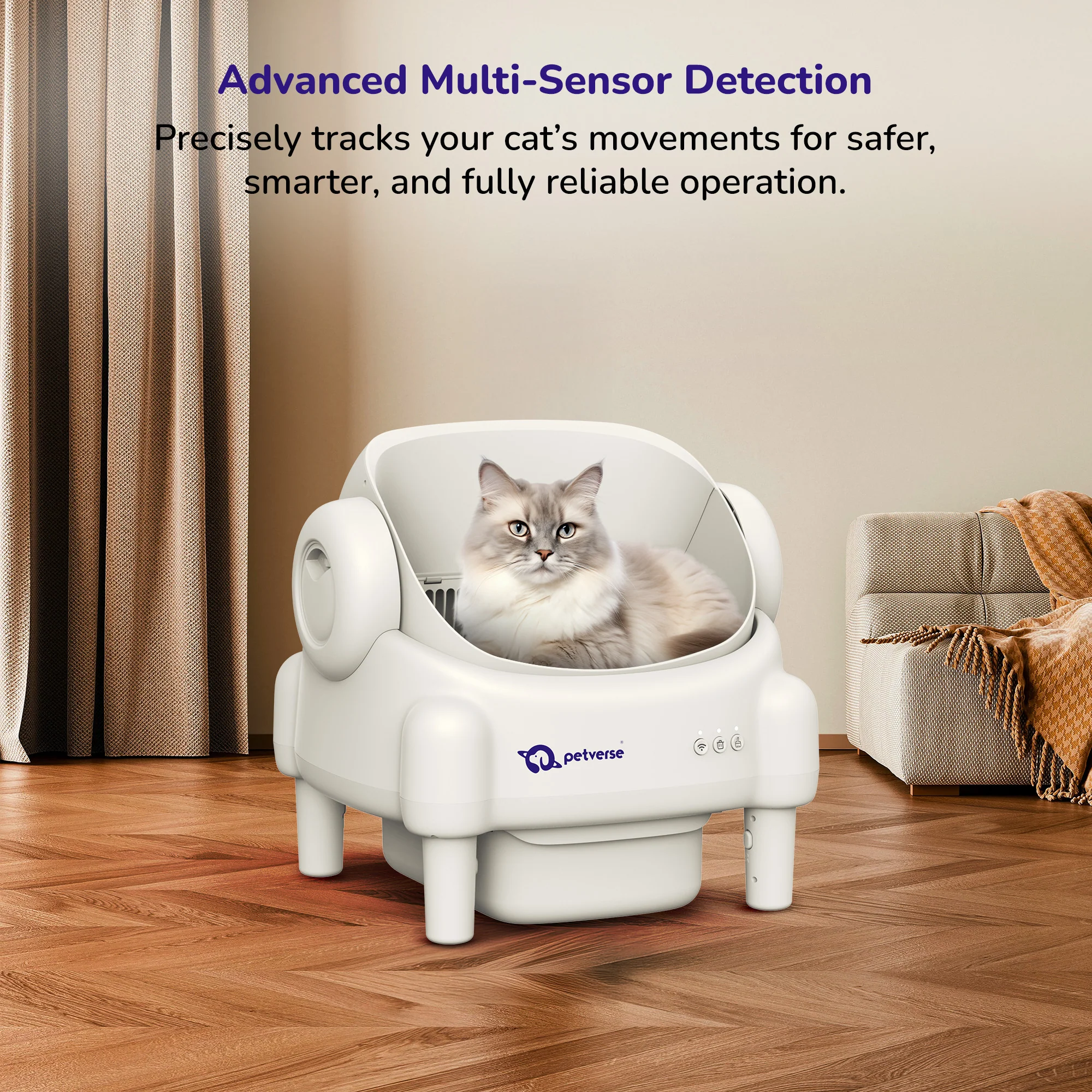 Petverse Automatic Open Top Self Cleaning Litter Box for Cats (White) - Image 7