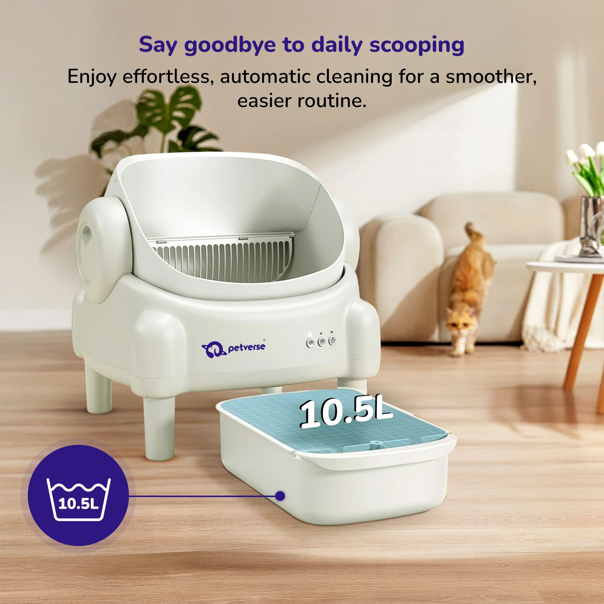 Petverse Automatic Open Top Self Cleaning Litter Box for Cats (White) - Image 8