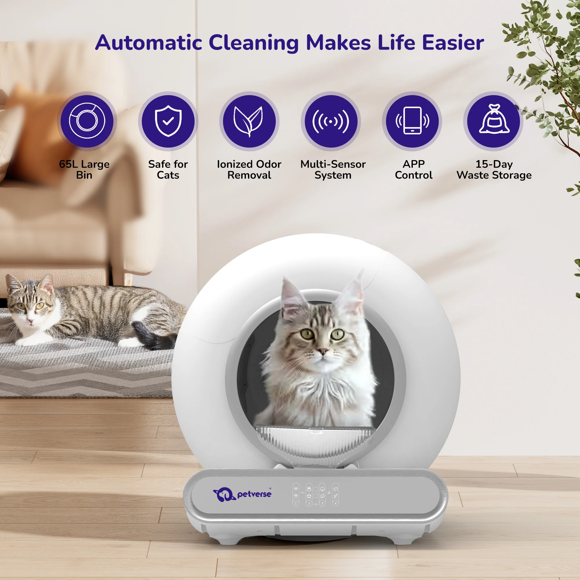 Petverse Pro Automatic Litter Box for Cats (White) - Image 2