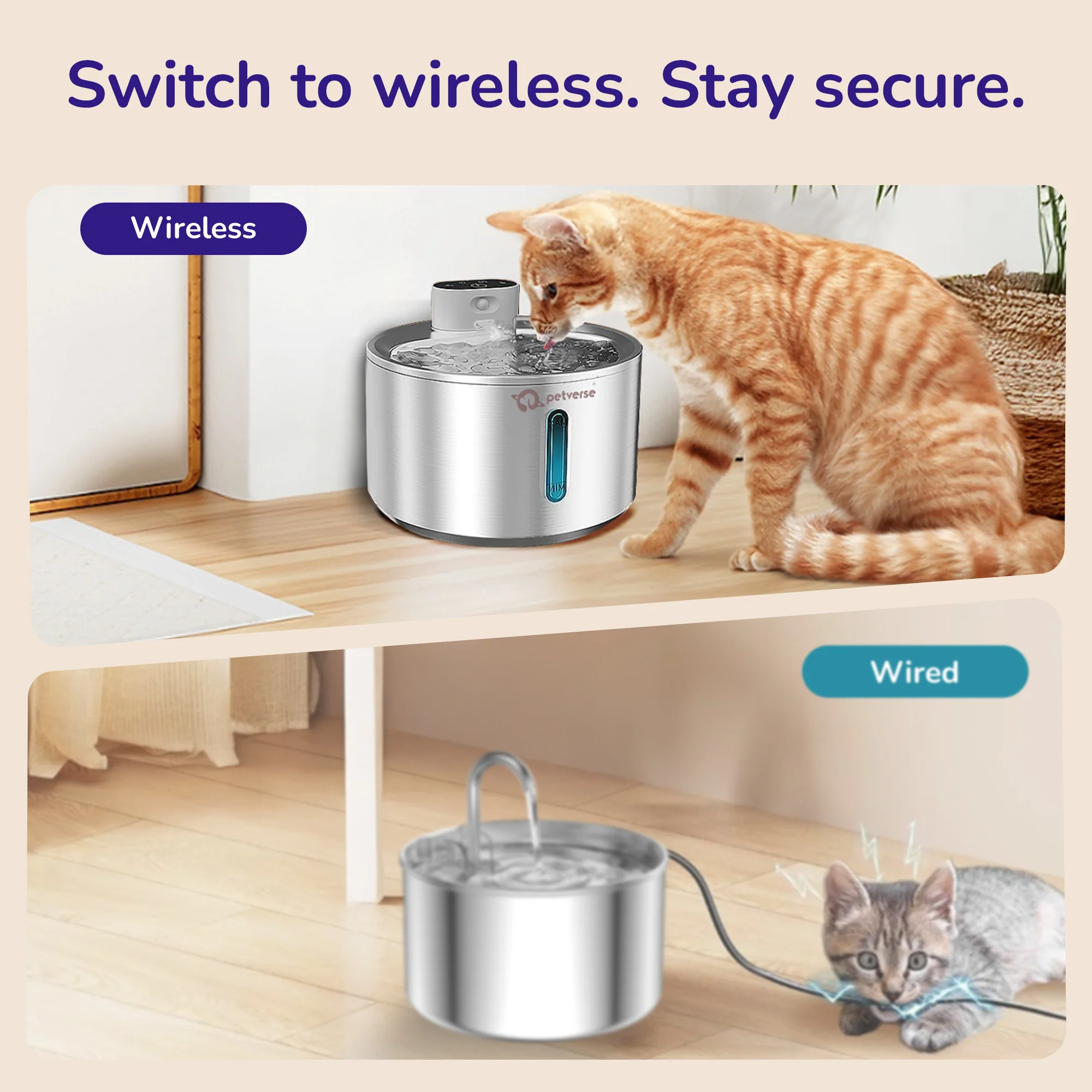 Petverse Smart Motion Sensor Pet Water Fountain for Dogs & Cats (Silver) - Image 4